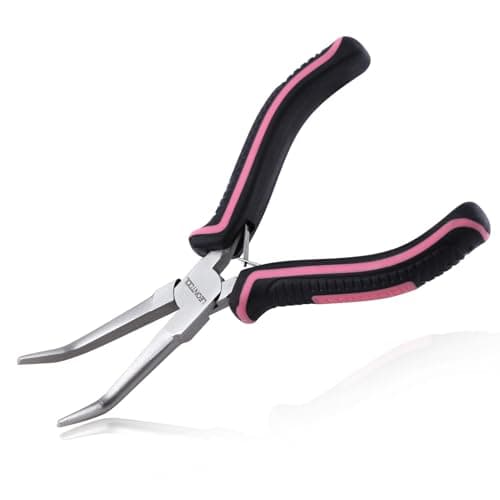 Image of LEONTOOL Mini Bent Needle nose plier Smooth Jaws Small Bent Pliers Tweezers for Jewelry Making, Wire Wrapping and Object Gripping with Soft Grip