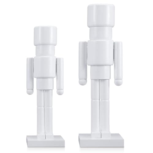 Image of Beeveer 2 Pcs Christmas Nutcracker Ornaments 12" 14" White Wooden Nutcracker Soldiers Figurines Christmas Matte White Decorations for Xmas Holiday Indoor Outdoor Winter Table Desktop Fireplace Decor