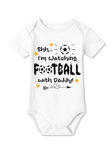 Image of BesserBay Unisex Newborn Infant Cute Casual Bodysuits Soccer Football Short Sleeve Cotton Jumpsuits White | Watching Football With Daddy 3-6 Months