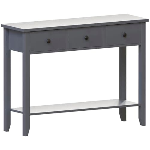 Image of Vida Designs Windsor 3 Drawer Console Table | Grey | Living Room Furniture | 74H x 100W x 30D cm | with Undershelf | Large Capacity Storage