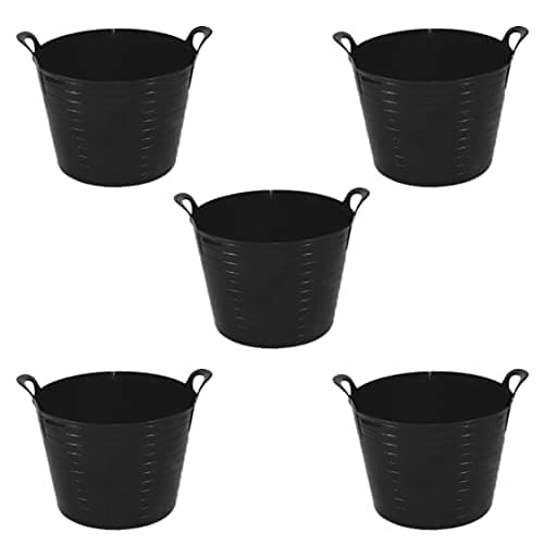 Image of Pack Of 5-26/42/75 litre Flexi Tub Garden Home Flexible Colour Storage Container Bucket Polyethylene Flex Tub - Made in U.K. (Black, 26 Litre)