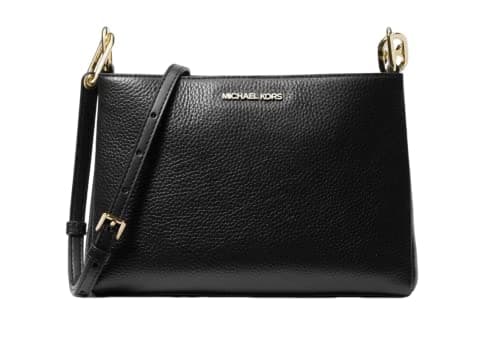 Image of Michael Kors Trisha Leather Medium Triple Compartment Crossbody (Black)