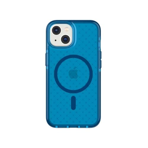 Image of tech21 iPhone 14 Evo Check Compatible with MagSafe – Shock-Absorbing & Slim Protective Phone Case 16ft FlexShock Multi-Drop Protection Extra Buttons Blue