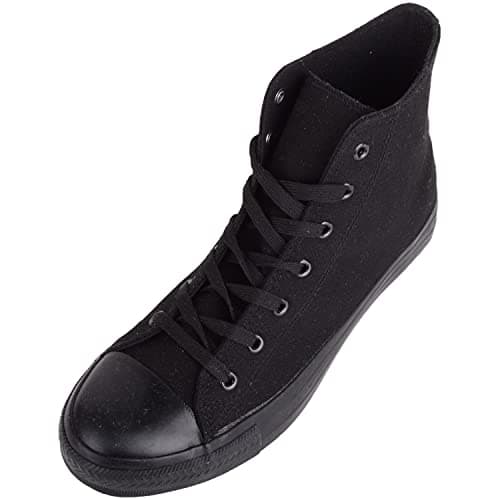 Image of ABSOLUTE FOOTWEAR Mens Lace Up High Top Canvas Summer Trainers Pumps, All Black, UK 8 / EU 42