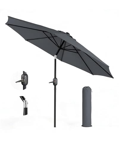Image of KEPLIN 2m Tilting Parasol – Crank & Tilt Outdoor Umbrella with Protective Cover, 180gsm UPF 50+ Polyester Canopy, Steel Frame for Patio, Garden & Balcony