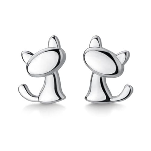 Image of Sterling Silver Cat Stud Earrings, Lovely Cat Studs, Hypoallergenic Earrings, Tiny Cartilage Earring, Earrings Jewelry Gifts for Women Girls