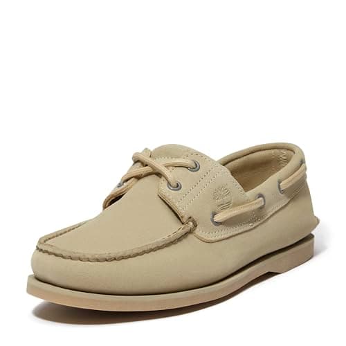 Image of Timberland Men's Traditional Handsewn 3-Eyelet Classic Lug Boat Shoe, Lt Green Suede W Bei, 10 Wide