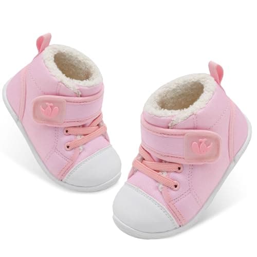 Image of JOINFREE Baby Boys Boots for Winter Snow Baby Girls Indoor Shoes Non-Slip Toddlers Warm Booties for Inoor Outdoor Pink 6-12 Month Infant