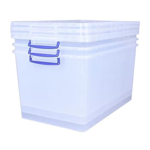 Image of Really Useful Clear Plastic Nesting Storage Boxes with Lids, 83 Litre, Pack of 3
