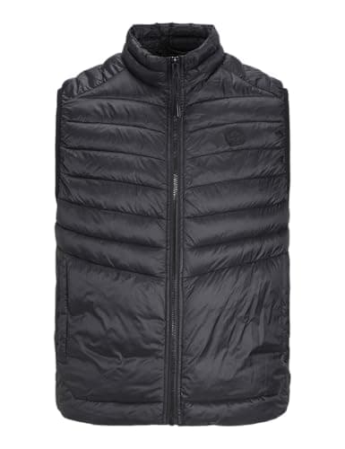 Image of JACK & JONES Mens Puffer Vest with Full-Zip Closure – Lightweight Sleeveless Puffer Gilet for Men, Black Colour, Size- XL