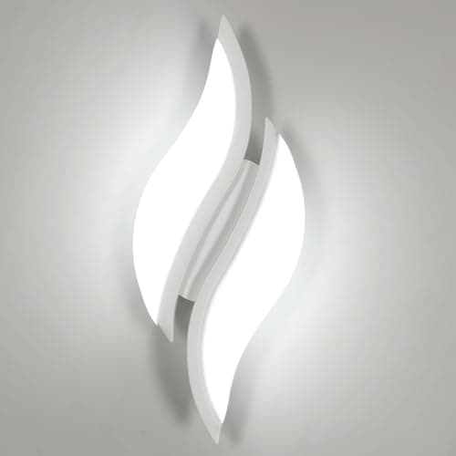 Image of Goeco Indoor LED Wall Light, Modern Wall Lamp 12W 1350LM, 6500K Cool White Light Acrylic Wall Lighting for Living Room Bedroom Staircase, White