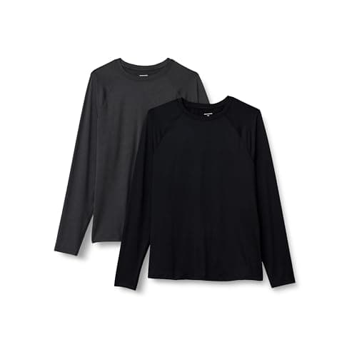 Image of Amazon Essentials Men's Active Quick Dry Tech Stretch Lightweight Long-Sleeve T-Shirt (Available in Big&Tall), Pack of 2, Black/Graphite Heather, M