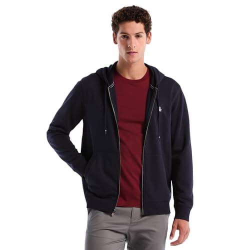 Image of Original Penguin Mens Org Flc Full Zip Hooded Sweatshirt, Dark Sapphire, L UK