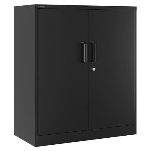 Image of Atahome Metal Cabinet Storage Cupboard Lockable Steel Cabinet Locking Doors, 2 Adjustable Shelves – Home, Office, Garage, Kitchen or Pantry, 90 x 80 x 40 cm (H x W x D) Hierapolis (Hierapolis, Black)