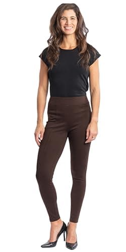 Image of INTRO. Women’s Ponte Double Knit High Waisted Seam Front Leggings, Stretch, Slim Fit, Espresso Roast, S
