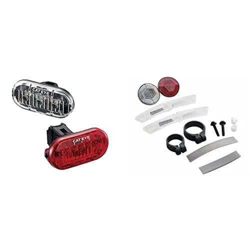 Image of CatEye Omni 3 F/R Set TL-LD135 Cycling Lights and Reflectors - Black & CA525REFL7 Reflector Kit - Front, Rear Plus Wheel Lights and Reflectors, Cycling, Black