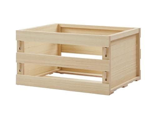 Image of Crosley AC1050A-BB Vinyl Record Storage Wood Crate for up to 75 Albums, Portable Organizer with Handles, Natural