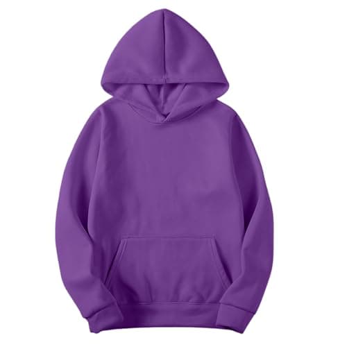 Image of Men's Sweatshirt Plain Casual Hoody Long Sleeve Oversized Loose Pullover Basic Lightweight Breathable Hoodies Soft Fabric Sports Hooded Tops with Ribbed Cuff and Front Pockets Purple