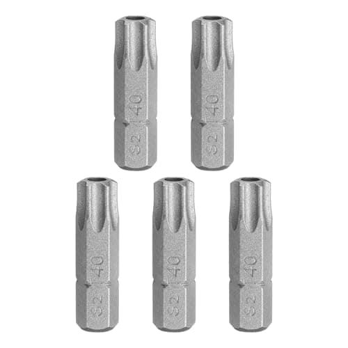 Image of sourcing map 5pcs T40 Torx Screwdriver Bit 1/4" Hex Shank 25mm/1" Length S2 Steel Star 6 Point Head Hex Security Screw Driver Bits with Hole for Impact Electric Screw Driver Power Tools, Grey