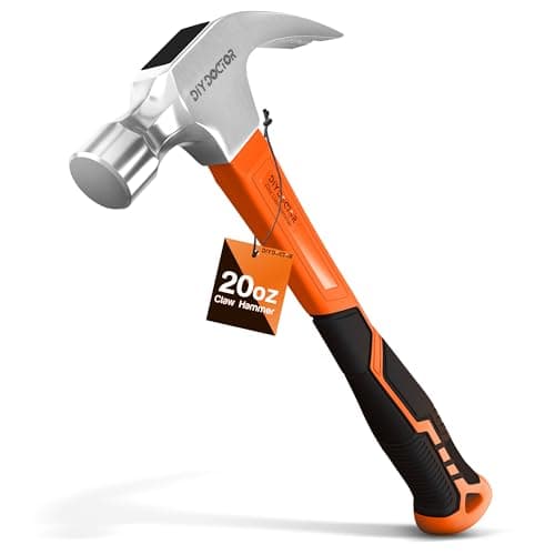 Image of DIY Doctor Heavy Duty Claw Hammer – 20oz Forged Steel with Non-Slip TPR Grip – 567g Straight Claw for Framing & Home Improvement – Fibreglass Shaft