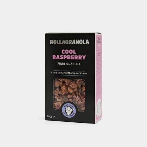 Image of Rollagranola - Cool Raspberry - Fruit Granola, 300g Pack - Fresh Raspberries & Macadamia Nuts. Crunchy Clusters, Vegan, Gluten & Cereal Free With No Added Sugar. Handcrafted In The UK (300g)