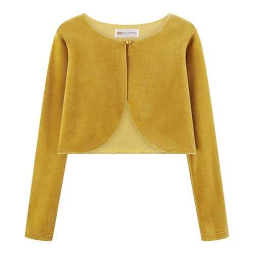 Image of Bolerose Girls Long Sleeve Velvet Childrens Kids Sweater Bolero Shrug (Gold, 9-10 Years)