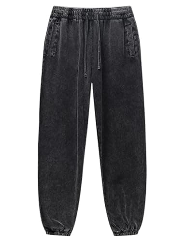 Image of Arssm Mens Acid Wash Athletic Sweatpants Elastic Waist Joggers Drawstring Jogger Pants Workout Long Pants, Black, X-Large
