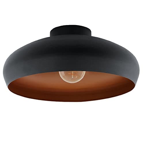 Image of Britalia Matt Black & Copper Inner Vintage Round Dome Flush Ceiling Light | 40cm Diameter | 1 x ES E27 Lamp Required | UK Approved | Low Profile Height