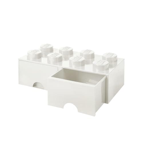 Image of LEGO Brick with 8 Knobs and 2 Drawers WHITE - Storage Box for LEGO, Toys, Desk Drawers, and Office Supplies, Stackable Storage Box, Home Decoration
