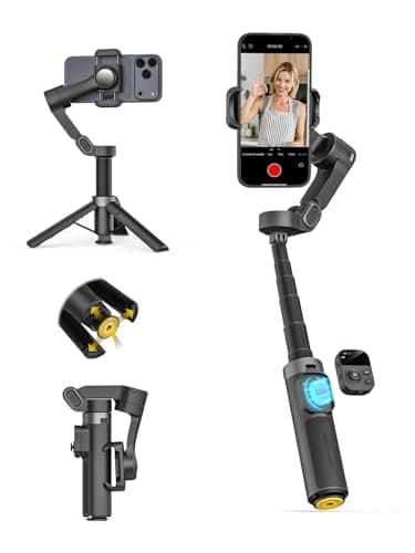 Image of AOCHUAN 3-Axis Gimbal Stabilizer for iPhone w/360° Face Tracking, Smartphone Gimbal w/One-Tap Open Tripod, Gesture Control, Phone Stabilizer w/Magnetic Remote Control & 20" Extension Rod, Smart X3