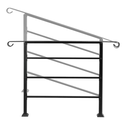 Image of Bonnlo Outdoor Handrail Fit 3 to 4 Steps, Adjustable Hand Rails for Outside Stairs, Galvanized Iron Handrail for Garden Porch, Scroll Ends