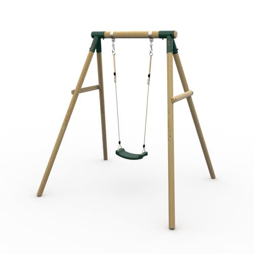 Image of Plum Play Kids Outdoor Wooden Round Pole Swings with Ground Anchors Included - Suitable for up to 50kg per accessory - Up to 5 year Warranty (Single Green Bush Baby)