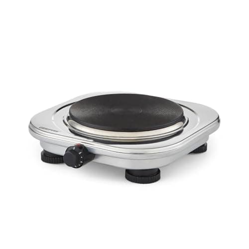 Image of Geepas 1500W Stainless Steel Single Hot Plate – Portable Electric Hob Single Burner with Adjustable Temperature Control, Cast Iron – Lightweight & Portable Great to use at Campsites Caravans & Bedsits