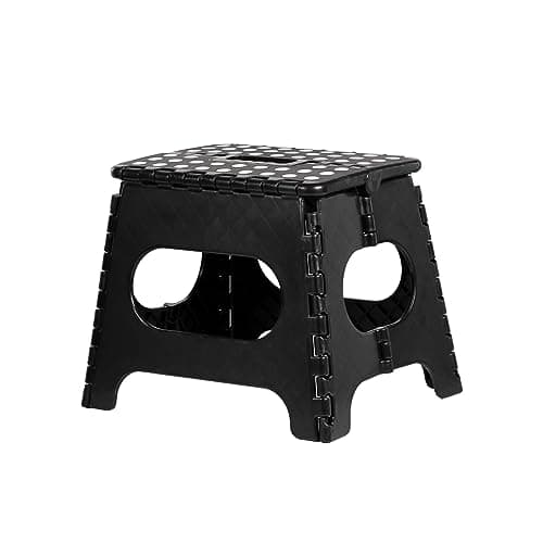Image of iTrend 11 Inch Folding Step Stool - Heavy Duty Plastic Step Stool for Adults & Kids - Opens with one Flip - Anti Skid Lightweight Foldable for Kitchen, Bathroom and Bedroom - Black & White