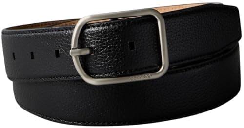 Image of Calvin Klein Men's Round Buckle 3.5 cm Leather Belt, Black (Black/Brushed Nickel), 43.3 inches