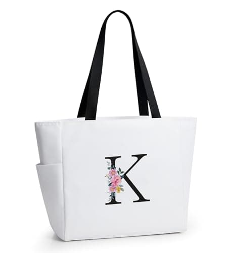 Image of KALIDI Personalized Tote Bag with Zipper,A-Z Initial Alphabet Monogrammed Large Tote Bags Gift for Women Bridesmaid Mom Teacher Friend Wedding Daily Shopping