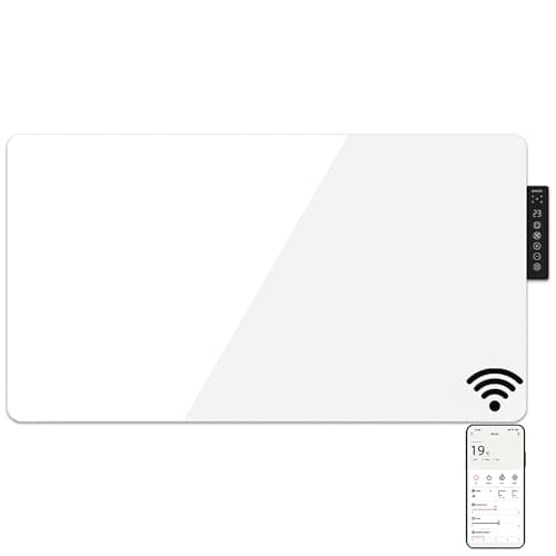 Image of Mylek Radiator Glass Panel Heater White, Wifi Enabled Smart APP 2000W, Open Window Detection, Wall Mounted Or Free Standing, Low Energy Heaters, Timer, Lot 20, (White 2KW)