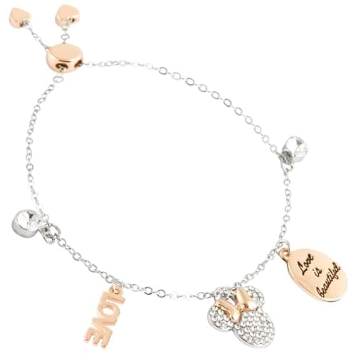 Image of Disney Minnie Mouse Bracelet for Girls with Charms - Minnie Mouse Gifts (Silver Minnie Bracelet)