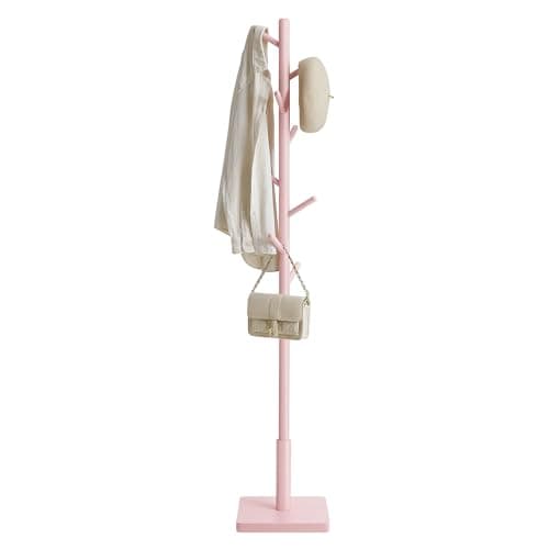 Image of VASAGLE Coat Rack, Solid Wood Coat Stand, Free Standing Hall Coat Tree with 8 Hooks for Coats, Hats, Bags, Purses, for Entryway, Hallway, Rubberwood Hooks and Pole, Jelly Pink RCR010R01