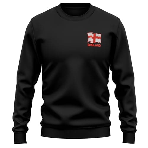 Image of Purple Print House Embroidered England Adults Sweatshirt - Patriotic St Georges Cross Sweater for Him - Mens Football Rugby Supporter Gift, L, Black
