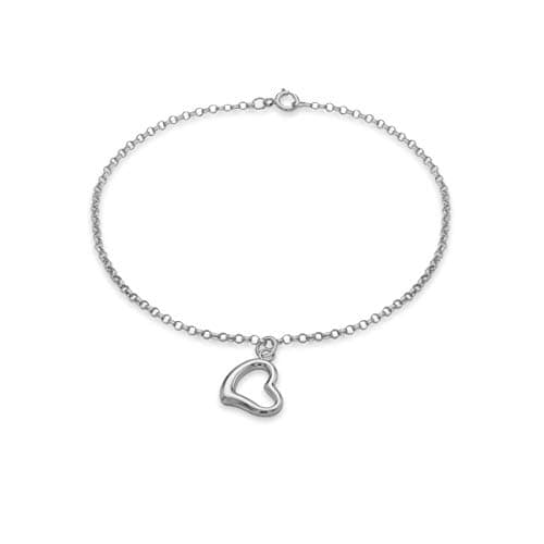 Image of CARISSIMA Women's 9 ct White Gold Heart Charm 1.5 mm Round Belcher Chain Bracelet of Length 18 cm/7 Inch