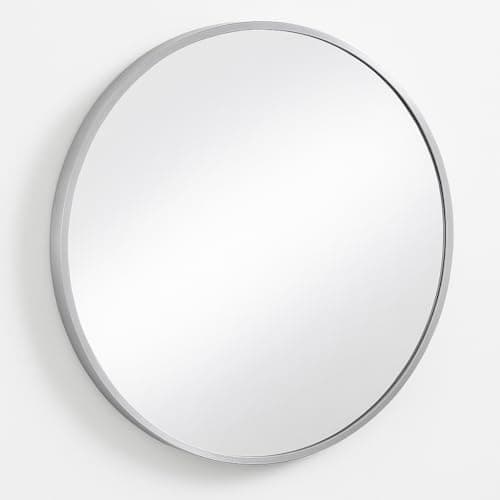 Image of Floralcraft 60cm Adele Wall Mirror - Silver, Metal Frame Large Round Wall Mounted Mirror for Bedroom/Bathroom/Living Room