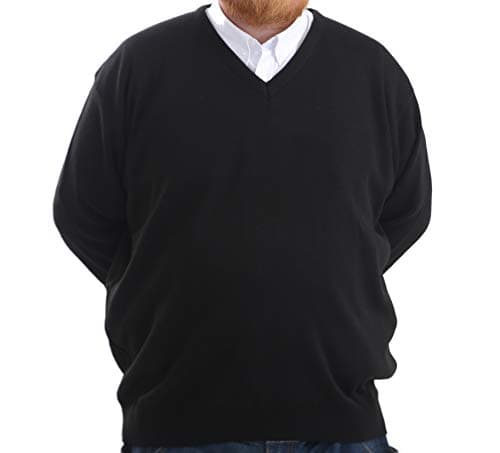 Image of Brooklyn Clothing Mens Big Size V Neck Jumpers Soft Feel Acrylic Classic Fit King Size Sweater Long Sleeve (Black, 3XL)
