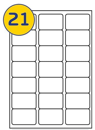 Image of LABELS4U 100 Sheets A4, 21 Labels Per Sheet Size 63.5 x 38.1mm (2100)