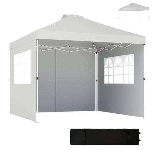 Image of Outsunny 3 x 3 m Pop Up Gazebo with 3 Sidewalls, Waterproof Instant Shelter for Parties, Height Adjustable Pop Up Canopy with Wheeled Bag, Sandbags, Stakes, White