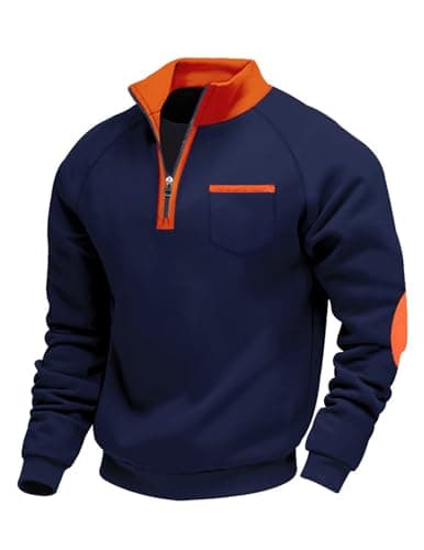 Image of Volemo Mens Sweatshirts Quarter Zip Jumper with Pocket, Warm Fleece Long Sleeve Casual Pullover for Hiking Wear Navy L
