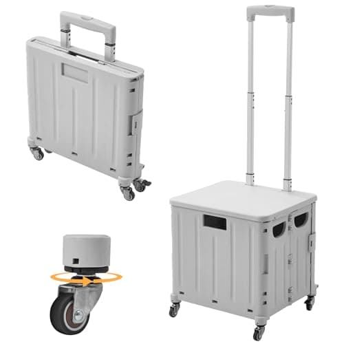 Image of The Fellie 45L Foldable Shopping Trolley with 4 Rotate Wheels, Storage Boot Cart with Adjustable Telescopic Aluminium Handle, Portable Crate Handcart with Lid Grocery Trolley for Camping(30KG, Grey)