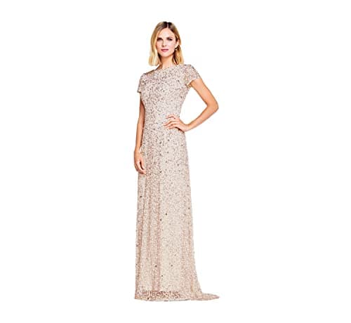 Image of Adrianna Papell Women's Short Sleeve All Over Sequin Gown, Blush, 8