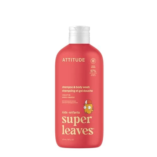 Image of ATTITUDE Shampoo and Body Wash for Kids, EWG Verified Hair and Body Cleanser, Dermatologically Tested Soap, Plant and Mineral Based Bath Products, Vegan, Mango, 473 mL
