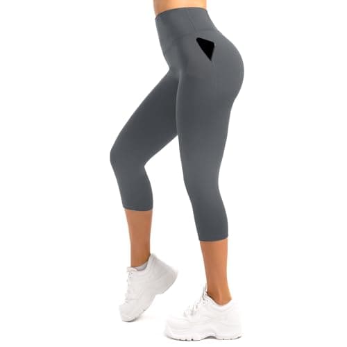 Image of Leafigure Capri Leggings for Women High Waisted Athletic Shorts Workout Light Running Cycling Buttery Soft Yoga Shorts Grey LXL